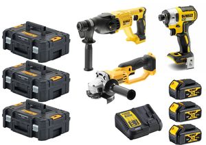 סט ליתיום 3 כלים 18V פטישון BL + אימפקט BL + משחזת זווית + 3 סוללות 4.0AH ב3 מארזים! Dewalt