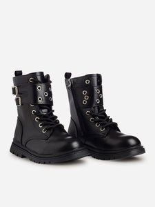 מגפיים עם שרוכים וניטים לבנות בצבע שחור | 30-35 | UNIQUE SHOES 