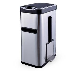 פח אשפה אלקטרוני כסף מוברש 7 ליטר המשולב עם מברשת אסלה וחריץ לנייר