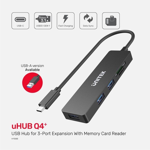 מפצל + קורא כרטיסים H1108B uHUB Q4+ 5-in-1 USB-C Hub with Dual Card Reader