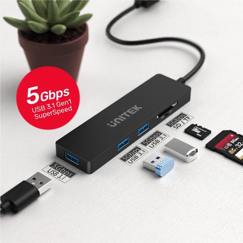 מפצל + קורא כרטיסים H1108B uHUB Q4+ 5-in-1 USB-C Hub with Dual Card Reader