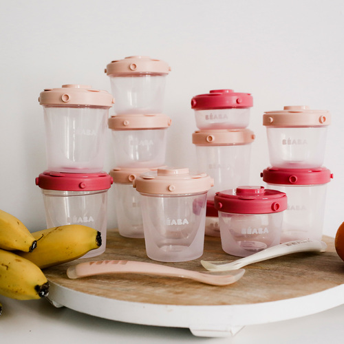 סט 12 קופסאות פלסטיק 2 כפיות סיליקון (צבע ורוד)