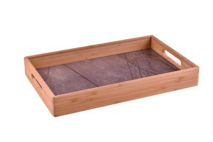 מגש שירות במבוק בשילוב הדפס דמוי שיש אפור 40x28 ס"מ Marbella