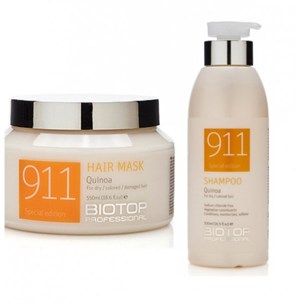 מסכה קינואה 911 לשיער יבש ושמפו 500 מל קינואה 911 ביוטופ Biotop
