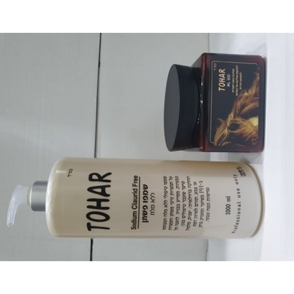 שמפו פשתן ללא מלח טוהר 1000 מל ומסכה טוהר מרובעת 500 מל