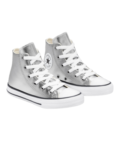 נעלי אולסטאר גבוהות לילדות בצבע כסף מטאלי | 27-35 |  CONVERSE METALLIC