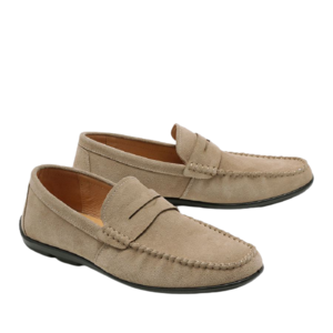 נעלי מוקסין לגבר מעור זמש בצבע בז