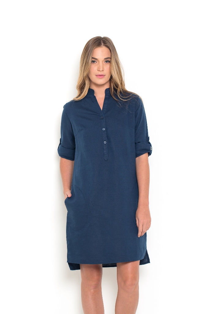 שמלה צווארון סיני כחולה