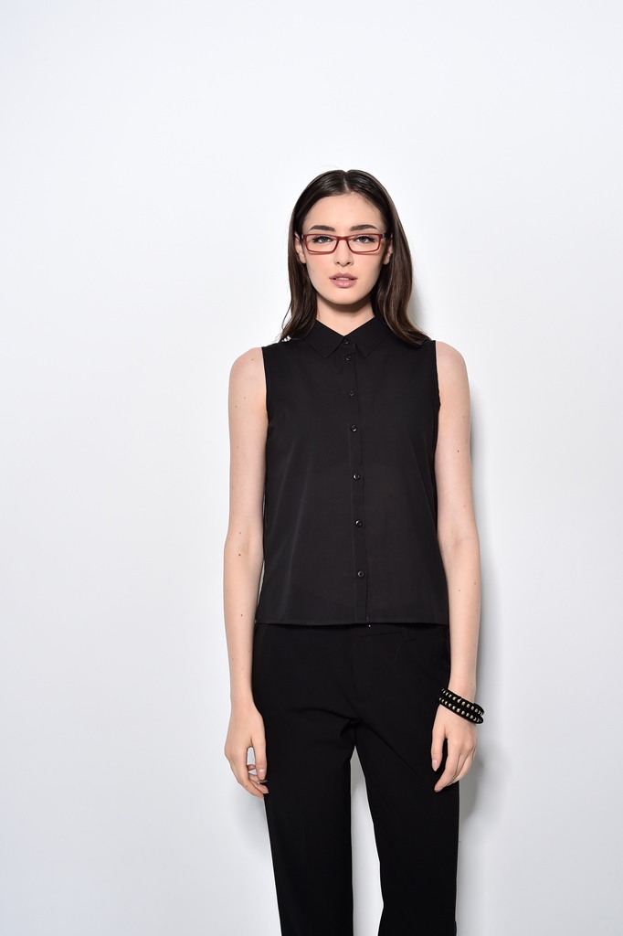 חולצת נשים שחורה ללא שרוול שיפון/כותנה 