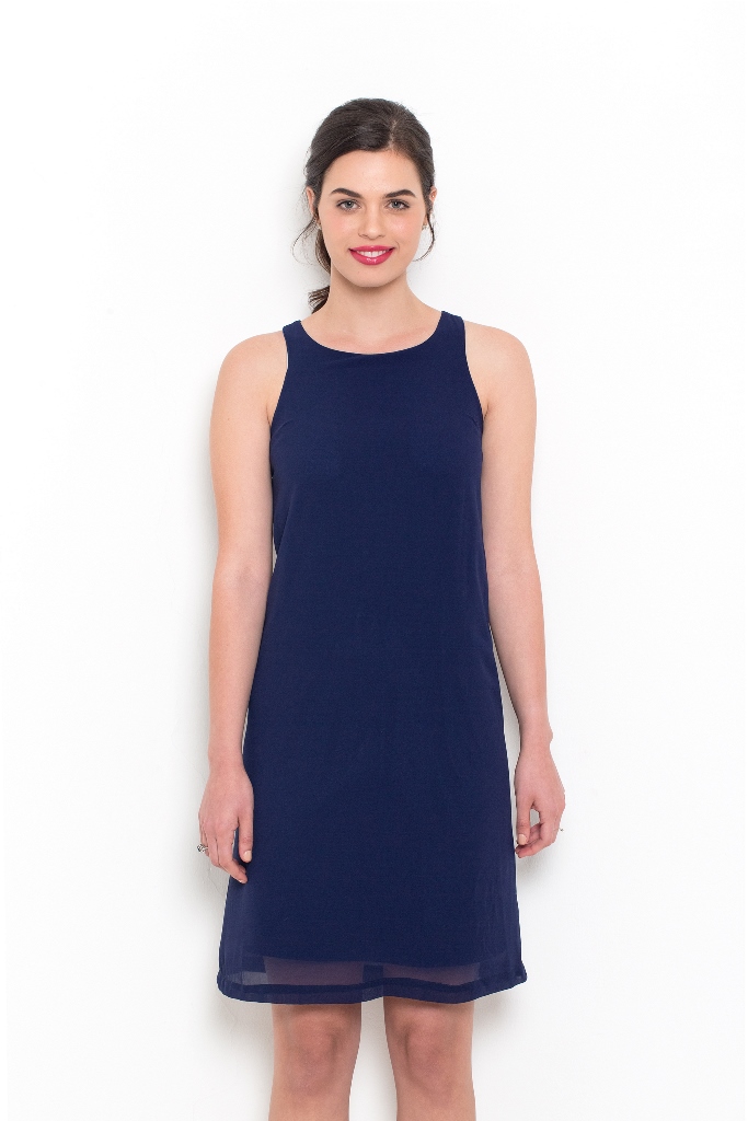שמלת שיפון ללא שרוולים כחול מרין