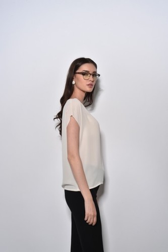 חולצת נשים שיפון שרוול קצר בז'