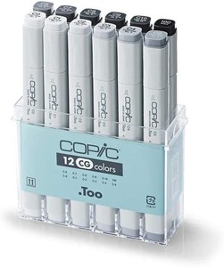 סט 12 טושים קופיק קלאסיק בגווני אפור קר