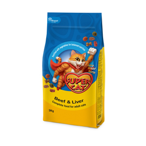 סופר קט מזון יבש לחתולים בטעם בקר וכבד - 3 ק"ג / Super Cat