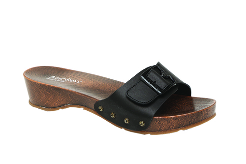 כפכף נשים עקב נמוך בצבע שחור עם אבזם |36-41 |  505 AEROFLEXY