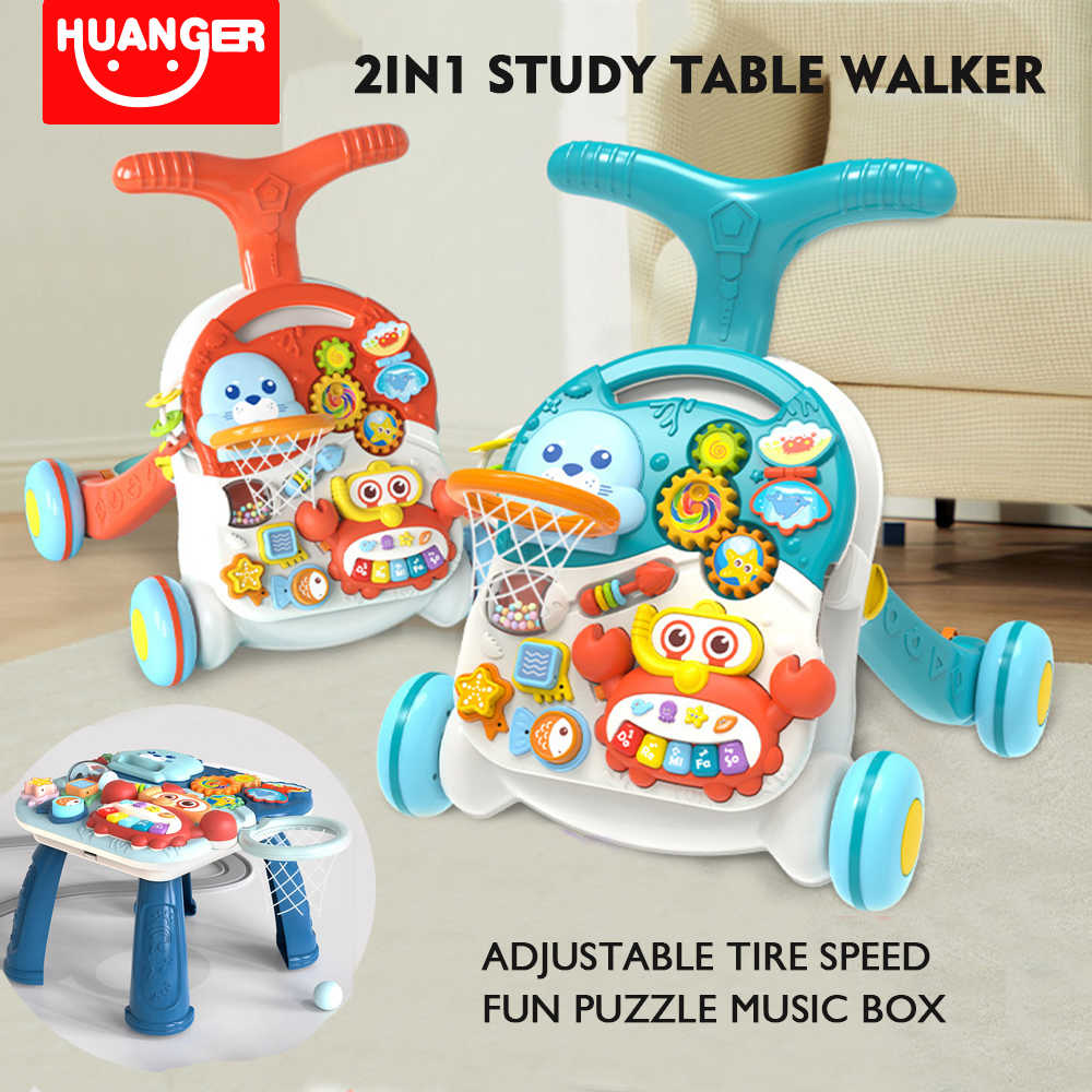 Huanger 2-in-1 רב תכליתי משחק שולחן תינוק הליכון עם גלגל 6-24 חודשים עגלת אנטי-גלגול פעוטות ווקר עבור תינוק