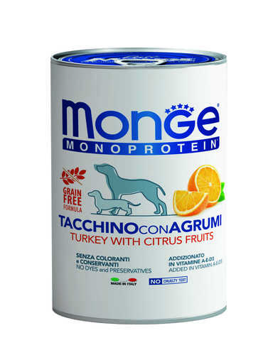 מונג שימורי פרוטאין לכלב בטעם הודו אורז והדרים 400 גרם