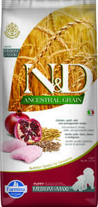 מזון לגורי כלבים מגזע בינוני עם עוף, רימון ודגנים קדמוניים (כוסמין ושיבולת שועל) 12 ק"ג  / Netural Delicious