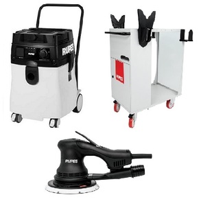 שואב למלטשת דגם S245EL + מלטשת חשמלית 6" ללא פחמים אלקטרוני רופס RX256A + עגלה רב-תכליתית RUPES במתנה