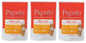 פאוצ' נתחוני פרמיו עם בקר 85 ג'- 3 יח' ב-10 ש"ח