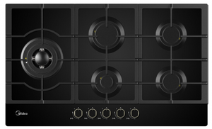 כיריים גז 5 להבות שחור זכוכית 90 סמ MIDEA