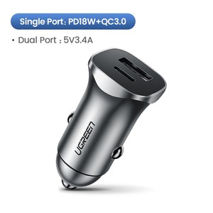 ugreen 24W רכב מהיר 2 יציאות PD+QC