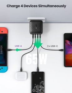 ugreen 65W QC+PD*3 מטען בית חכם מהיר 4 יציאות