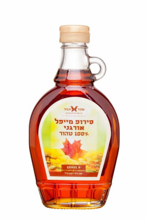 סירופ מייפל אורגני טהור שקד תבור בקבוק זכוכית ( 250 מ"ל)- grade a