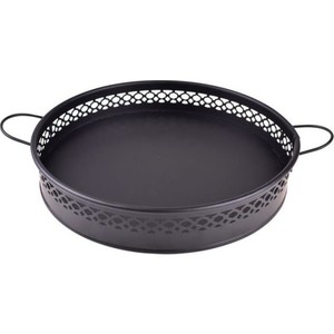 מגש מתכת שחור עגול 2 ידיות, גדול דפנות רשת 30x8.5 ס"מ Epica