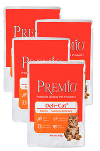 פאוצ' נתחוני פרמיו עם סלמון לגורי חתולים 85 ג'- 4 יח' ב-10 ש"ח