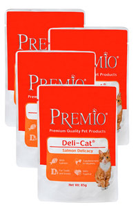 פאוצ' נתחוני פרמיו עם סלמון 85 ג'- 4 יח' ב-10 ש"ח