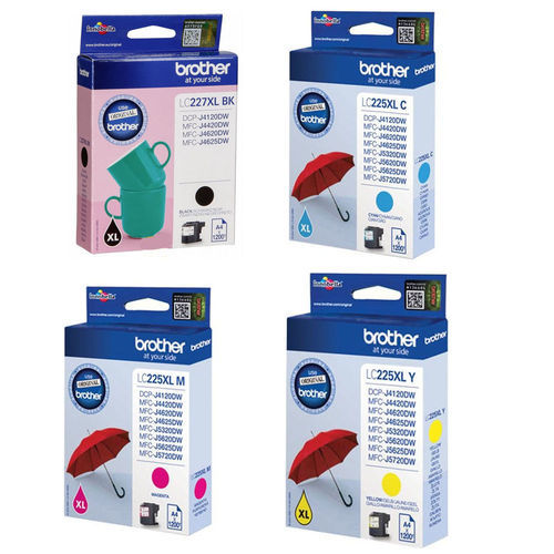 סט ראשי דיו שחור כחול אדום צהוב מקורים Brother LC-227XLBK / LC-225XL ברדר