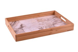 מגש שירות במבוק בשילוב הדפס דמוי שיש שנהב 42x25x1.5 ס"מ Marbella