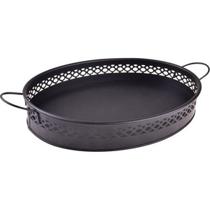 מגש מתכת שחור אובלי 2 ידיות, דפנות רשת 36x22x5 ס"מ Sirenia