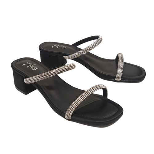  כפכפים פתוחים לנשים מצופה סאטן רצועות עם אבנים, בצבע שחור | 36-40 | ADISS 9135