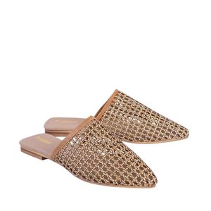 כפכפים רשת שטוחים חרטום שפיץ בצבע קאמל 100% טבעוני | 36-43 | MIZU 411433