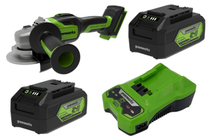 משחזת זווית "5 (125 מ"מ) Brushless עם שתי סוללות 5.0Ah + מטען מהיר( דור 2 ) greenworks