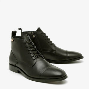 מגף עור לגבר משולב עם שרוכים ורוכסנים צדדיים לנעילה נוחה וקלה בצבע שחור | 39-48 | FRANCO BANE SY18