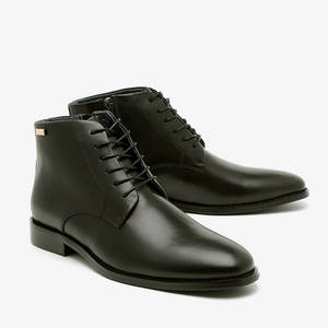 מגף עור לגבר משולב שרוכים חלקים ורוכסן בצד לנעילה נוחה וקלה בצבע שחור| 39-48 | FRANCO BANE SY01