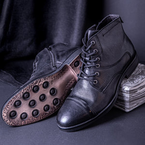 מגף עור לגבר משולב שרוכים בצבע שחור| 39-46 | FRANCO BANE 50784