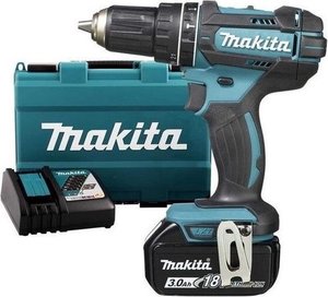 מברגה מקדחה נטענת + 2 סוללות MAKITA DHP482RFE 18V 3AH 
