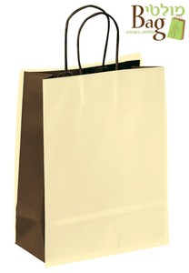 שקיות נייר ידית מגולגלת 32/27/10+5 שמנת/חום שוקולד