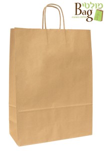 שקיות נייר ידית מגולגלת 44/50+14 קרפט חום פסים