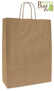 שקיות נייר ידית מגולגלת 54/50+14 חום טבעי ממוחזר