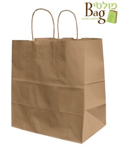 שקיות נייר ידית מגולגלת 32/34+19 חום טבעי ממוחזר